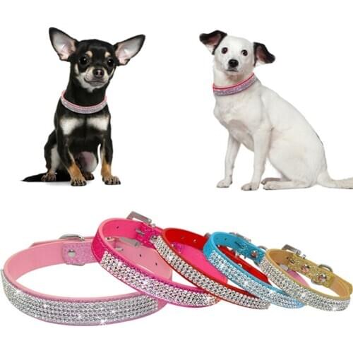 S/M/L Collars Bling Rhinestone Dog Collars Pet PU Leather Crystal Diamond Puppy Pet Collar And Leashes For Dog Accessories