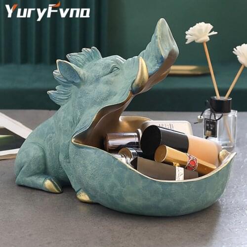 YuryFvna Resin Wild Pig Statue Sculpture Home Decoration Accessories Desk Storage Box Figurine Miniature Room Desktop Decor Gift