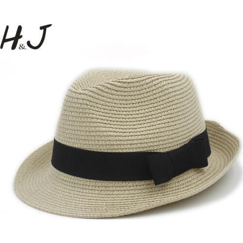 Retro Summer Women Men Straw Sun Hat For Elegant Lady Gentleman Sunbonnet Beach Sunhat Panama Hat Gangster Cap with Bowknot