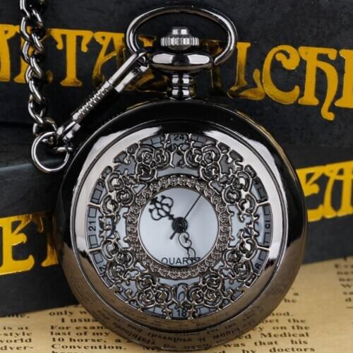 Steampunk Hollow Cool Skeleton Design Unisex Pocket Watch Quartz Fob Clock Necklace Chain For Men Women
