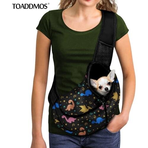 TOADDMOS Cartoon Dinosaur Print Pet Outdoor Carrier Crossbody Bag Portable Breathable Mesh Bag for Dog/Cat Pet Knapsack perros