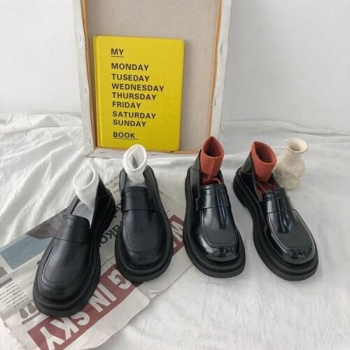 Flat Black Shoes For Women Loafers With Fur Round Toe Clogs Platform Oxfords British Style Female Footwear All-Match Shallow Mou