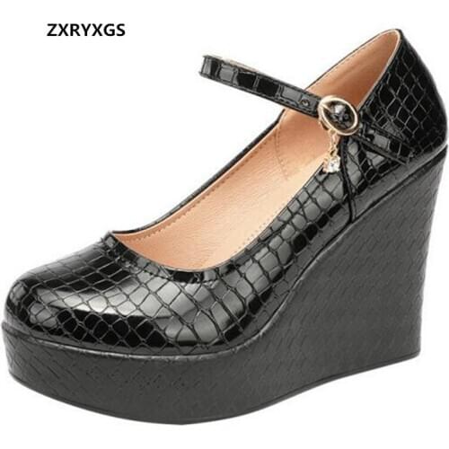 2021 New Spring Patent Leather Super High Heels Thick Sole Wedges Catwalk Shoes Shallow Mouth Work Shoes Woman Shoes Size 32-43