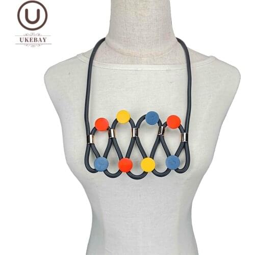 UKEBAY New Multicolor Pendant Necklaces Women Handmade Luxury Design Wood Necklace Rubber Jewelry Party Gift Gothic Necklaces