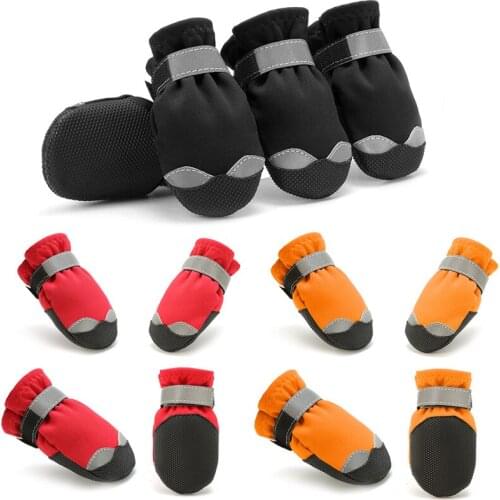 4pcs/set Waterproof Winter Pet Dog Shoes Anti-slip Puppy Cat Rain Snow Boots Thick Warm Soft Boots Socks for Small Middle Dogs