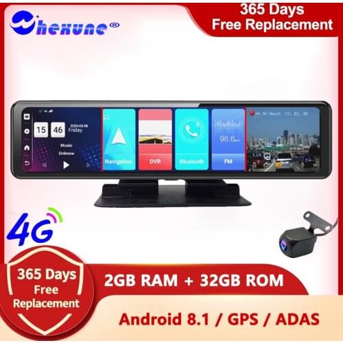 WHEXUNE 12" Car DVR Rearview Mirror 4G Android 8.1 Dash Cam GPS Navigation ADAS FHD 1080P WIFI Car Video Camera Recorder DVRS