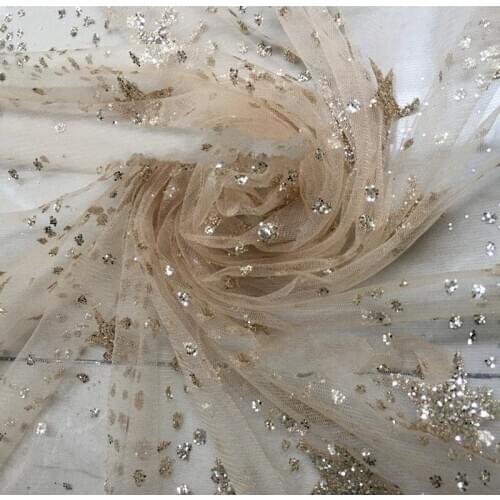 GLace 1Y/Lot 1.4M Wide Star Sequin Fabric Gilding Bronzed Net Fabric Dress Clothing Decoration DIY Accessories TX567