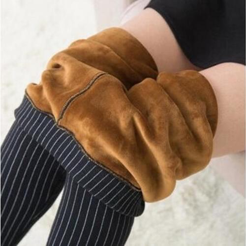 2019 Winter Warm Leggings For Women High Waist Vertical Stripes Printed Pencil Pants Thickening Skinny Hot Trousers P9103