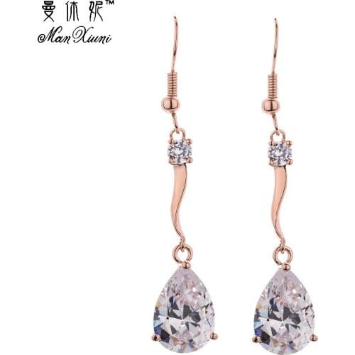 MANXIUNI Brand Water Pendant Long Dipper Hook Drop Earrings with Zircon Stone Women Birthday Gift Bijouterie