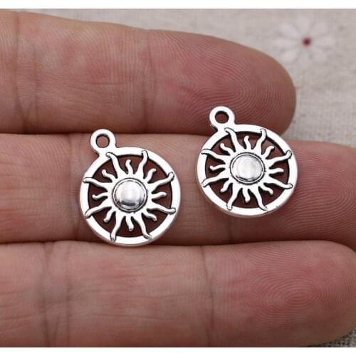 10pcs Antique Silver Plated Sun Star Face Charms Pendants for Jewelry Making Bracelet Earrings DIY Accessories Craft 16mm