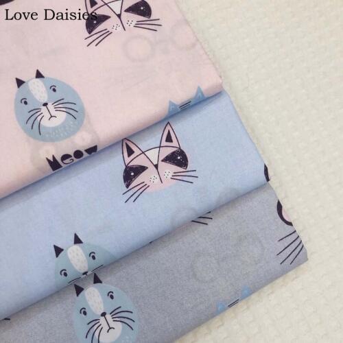 100% Cotton Twill Cartoon PINK BLUE GRAY Cute Black Blue Cat Fabrics for Kids Bedding Sheet Handwork Decor Apparel Dress