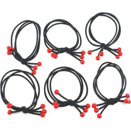 2pcs / lot popular Cute girl women lady kid hair rope red Cherry bead hair bands Pretty sweet elastic hair bands