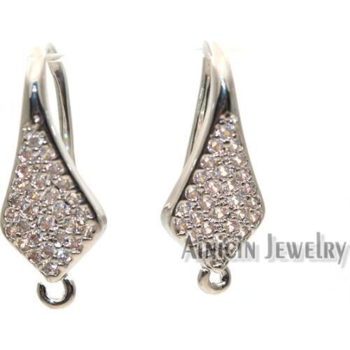 20pcs (10pairs) High Quality Silver Plating Rhinestone Crystal Setting Rhombus Shape Earring Hooks Fashion For Jewelry Making