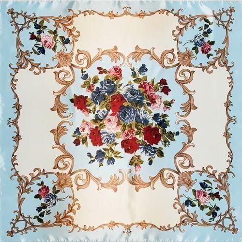 2018 New Arrival 90cm*90cm brand Big Size Fashion Silk Square Scarf Women High Quality Rose flower Shawl Hijab