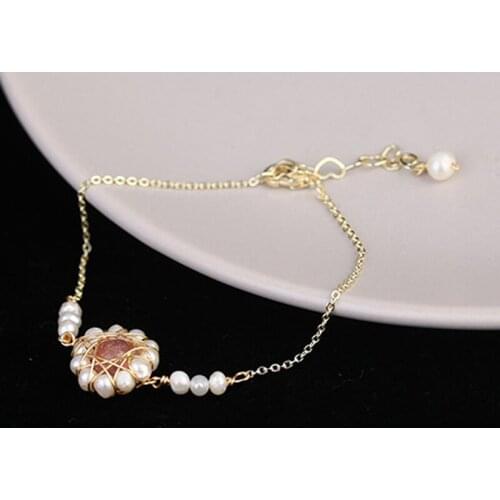 2020 Fashion Women Freshwater Pearl Bracelet Handmade Stone Round Flower Chain Charm Bracelets Foe Wedding Party Jewelry Gifts