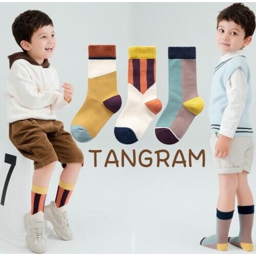 3 Pair/lot Kids socks cotton made Girls Boys Mid socks Color matching pattern for Spring and Autumn Student socks