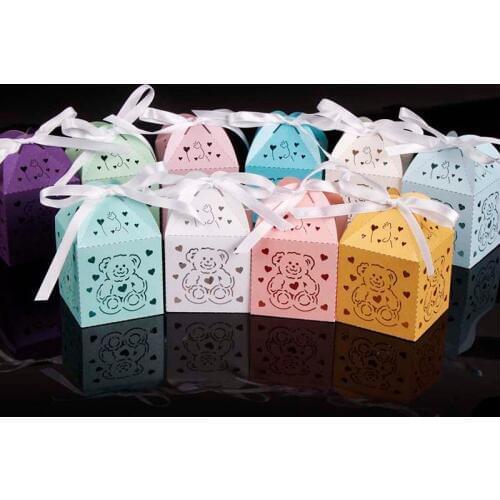 50Pcs/Lots Laser Cut Little Bear Gift Box Favor Boxes Favor Boxes Baby Shower Favors Kids Birthday Wedding Party Decoration