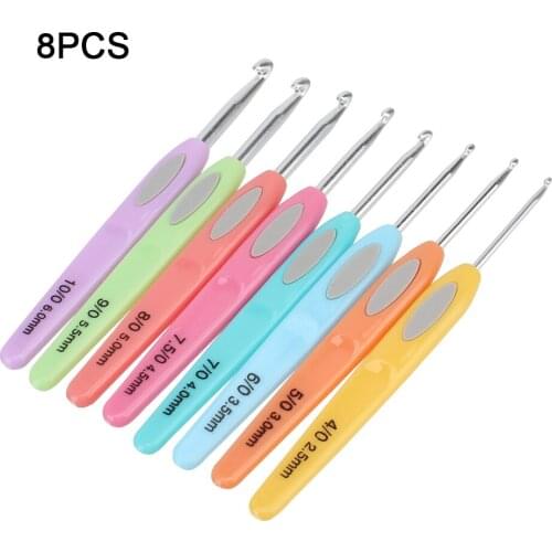 8pcs Multicolor Crochet Hook for Weave Sewing Needle Tool 2.5-6mm Crochet Plastic Handle Aluminum Knitting Needles Set