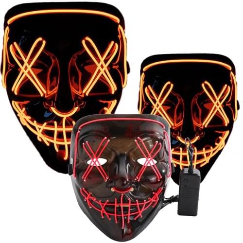 Amawill Halloween Party Decortion Led Mask Masque Masquerade Neon Light Glow In The Dark Horror Fashion Glowing Mask Costume