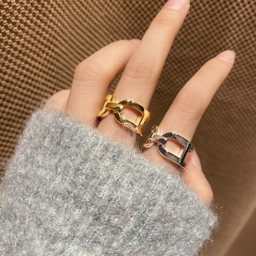 Hollow Chain Chunky Gold Color Adjustable 925 Sterling Silver Rings For Women Fashion Dainty Trendy Jewelry Gift