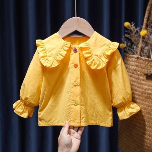 New Baby Clothes For Spring Autumn Top Colored Button Long Sleeve Girls Blouse Fashion Cotton Toddler Child Shirts Kids Clothing