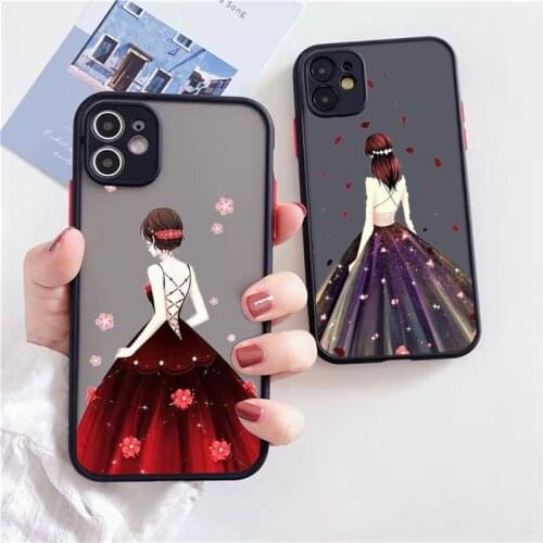 Dress wedding girl Phone Case Matte Transparent for iPhone 7 8 11 12 s mini pro X XS XR MAX Plus Clear mobile bag