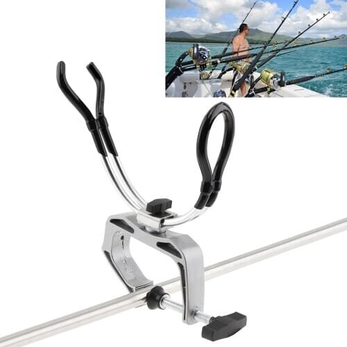 Stainless Steel Fishing Rod Support Stand Clamp Holder for Boat / Canoe and Kayak Handrail