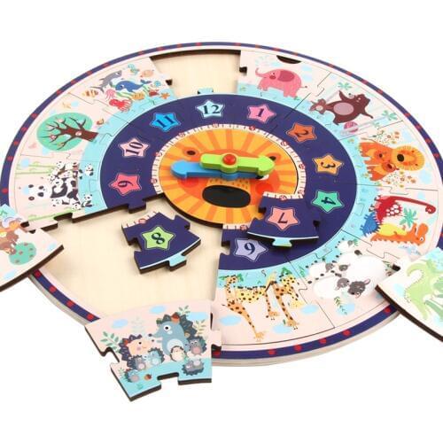 Baby Wooden Toy Montessori Jigsaw Puzzle 3D Cartoon Animal Clock Wooden Puzzle Educational Intelligence Kids Gifts for Children