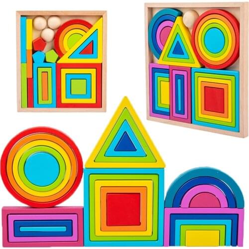 Kids Rainbow Nesting Stacking Toys Wooden Building Blocks Balance Jenga Game Montessori Art Geometric Creative Educational Toys