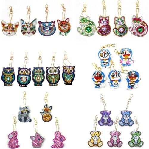 DIY Diamond Painting Keychain Cute Cat animal Shape Pendant Shaped Rhinestone Mosaic Embroidery Keychain