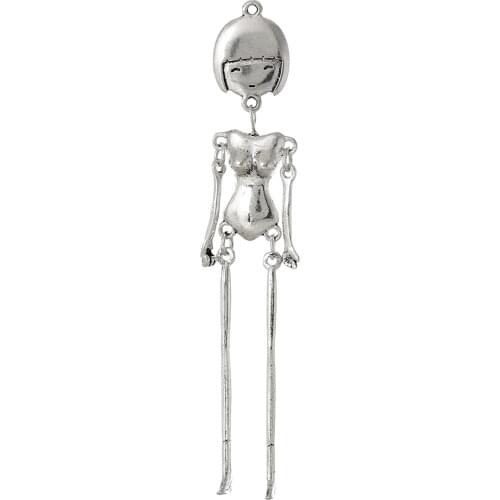 DoreenBeads Body DIY Toy Doll Making Charm Pendants Human Silver color 10.4cm(4 1/8")x 18mm(6/8"),5 PCs