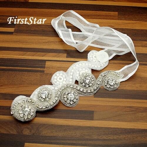 FirstStar Handmade Headpiece Romantic Wedding Hair Jewelry Silk Ribbon Crystal Bridal Headband Rhinestone Head Pieces For Women