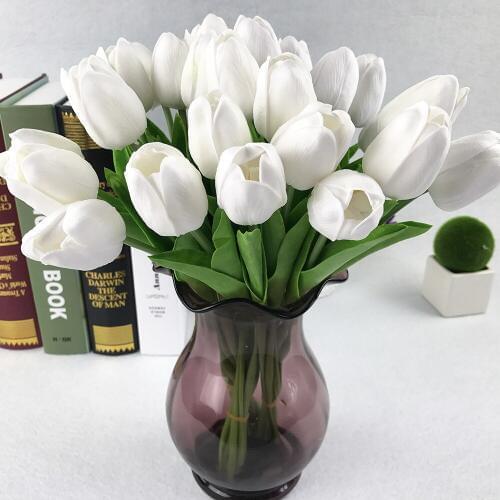 20 Pcs Artificial Tulip Flower PU Bouquet Real Touch Flowers Home Wedding Decorative Flowers Bride Holding Flowers