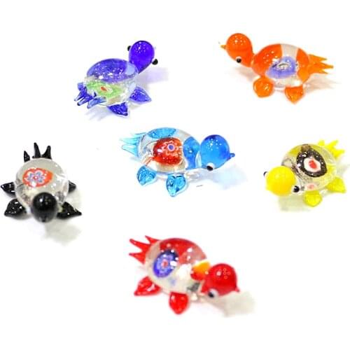 Colorful Glass Turtle Miniature Figurines Japan Style Cute Sea Animals Craft Ornaments Home Aquarium Fish Tank Decor Accessories