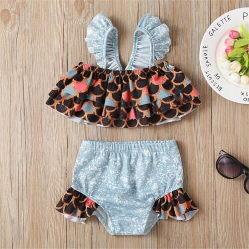 Girls Swimsuit Two-Piece Suit 2021 New Girl Cute Two-Piece Suit Girl Mermaid Summer Bathing Swimsuit Swimsuit Set for 1-5T