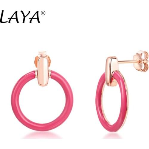 Laya 925 Sterling Silver Simple Design Circle Color Enamel High Quality Jewelry Drop Earrings For Women Birthday Party Gift