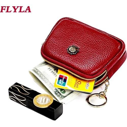 Genuine Leather Mini Coin Purse Female Coin Bag Cowhide Simple Double Zipper Cute Coin Purse In Hand