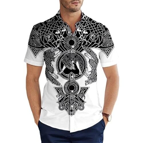 Brand clothing 2021 Summer Short sleeve Shirts Viking symbol Tattoo Raven 3D Printed Hawaiian Shirt Mens Harajuku Casual Shirt