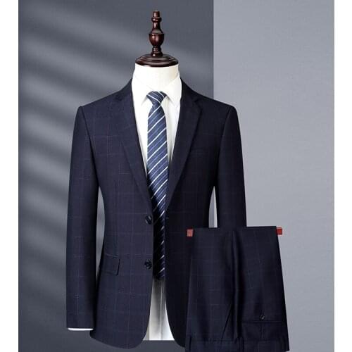 Men Skinny 2 Pieces Set Formal Slim Fit Tuxedo Prom Suit / Male Groom Wedding Blazers High Quality Dress Jacket Coat Pants