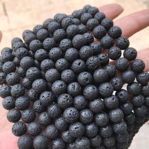 Natural Black Lava 4-20mm round Gemstone beads for 925 sterling silver Jewelry Making Necklace Bracelet 15inch ICNWAY