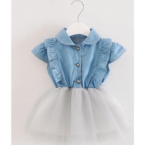 Summer New Girl Korean Style Denim Iace Dress Baby Girl Casual Cute Fluffy Skirt Baby 1 2 3 4 Years Girl Trendy Fan