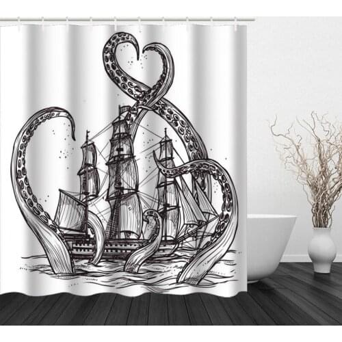 New pattern hook shower curtain modern polyester waterproof digital printing shower curtain