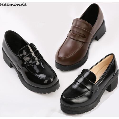 Rejuvenated Japanese School Style Student Shoes Lolita Leather Black PU Shoes Boots Party For Adult Woman Girls Halloween Shoes