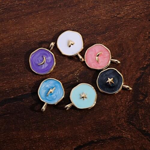 2021 New Heart Star Colorful Dripping Oil Pendant For Women Hip Hop Charm Lightning Copper Color Retention Necklace Accessories