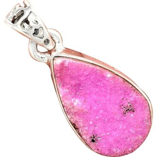 Genuine COBALT DRUZY Pendant 925 Sterling Silver, Total Length : 31.3 mm, AP7075