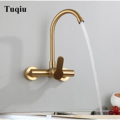 Brush gold wall mounted Stainless steel material rotation Kitchen Faucet Basin Sink Tap Single Lever faucet Excellent Quality