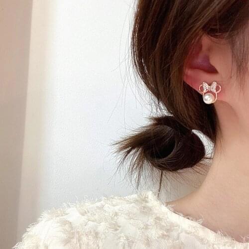 Disney Mickey Mouse Pearl Earrings Cute Cartoon Anime Jewelry Girls Travel Party Accessories Fashion High Quality Gifts