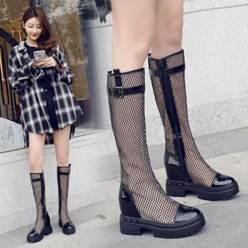 Net Boots 2020 New Womens Summer All-match Platform Bottom Thigh Boot Sexy Mesh Increased Sandal Boots Platform High Leg Boot