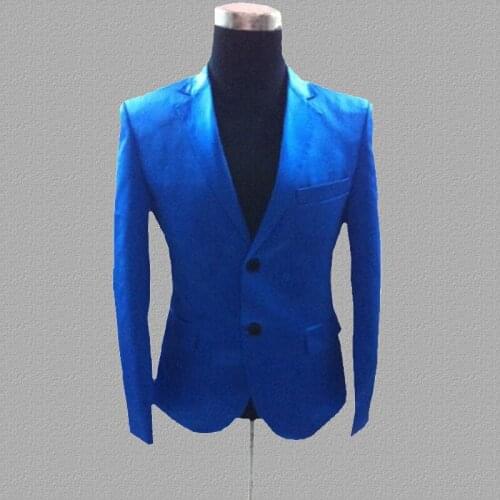 Blue blazer men suits designs jacket mens stage costumes for singers clothes dance star style dress punk rock masculino homme