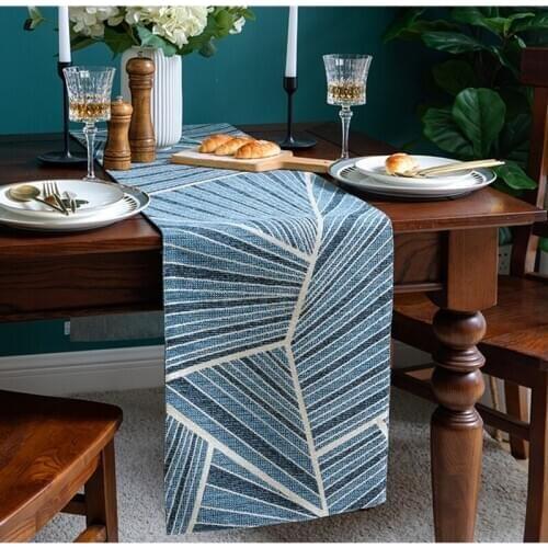 Blue Printed Table Runner Nordic Style Bed Cabinet Table Flag For Party Banquet Dustproof Waterproof Home Decoration Nappe